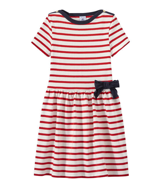 Girl's striped dress MARSHMALLOW white/TERKUIT red