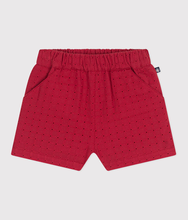 Babies' poplin & broderie anglaise shorts red