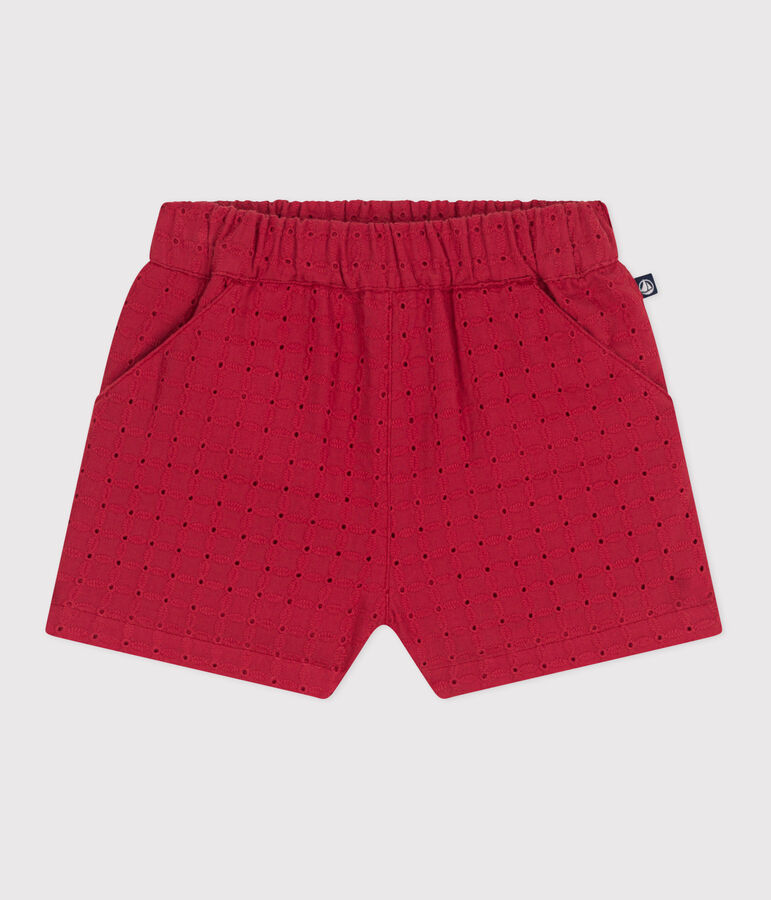 Babies' poplin & broderie anglaise shorts red