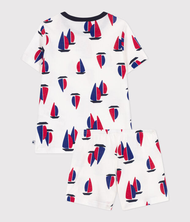 Children's cotton short pajamas with boat print white/multicolor