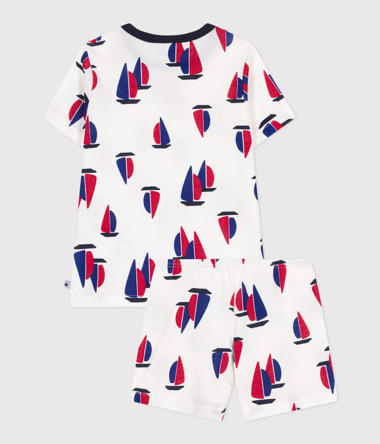 Children's cotton short pajamas with boat print white/multicolor