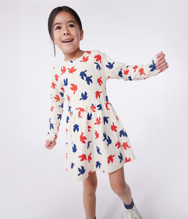 Children's long-sleeved printed cotton dress Ecru/multicolor