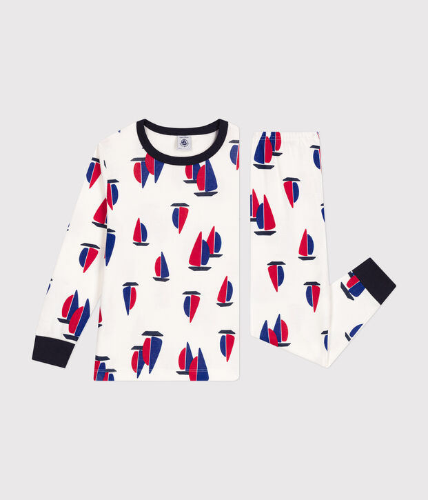 Children's boat print cotton pyjamas white/multicolor