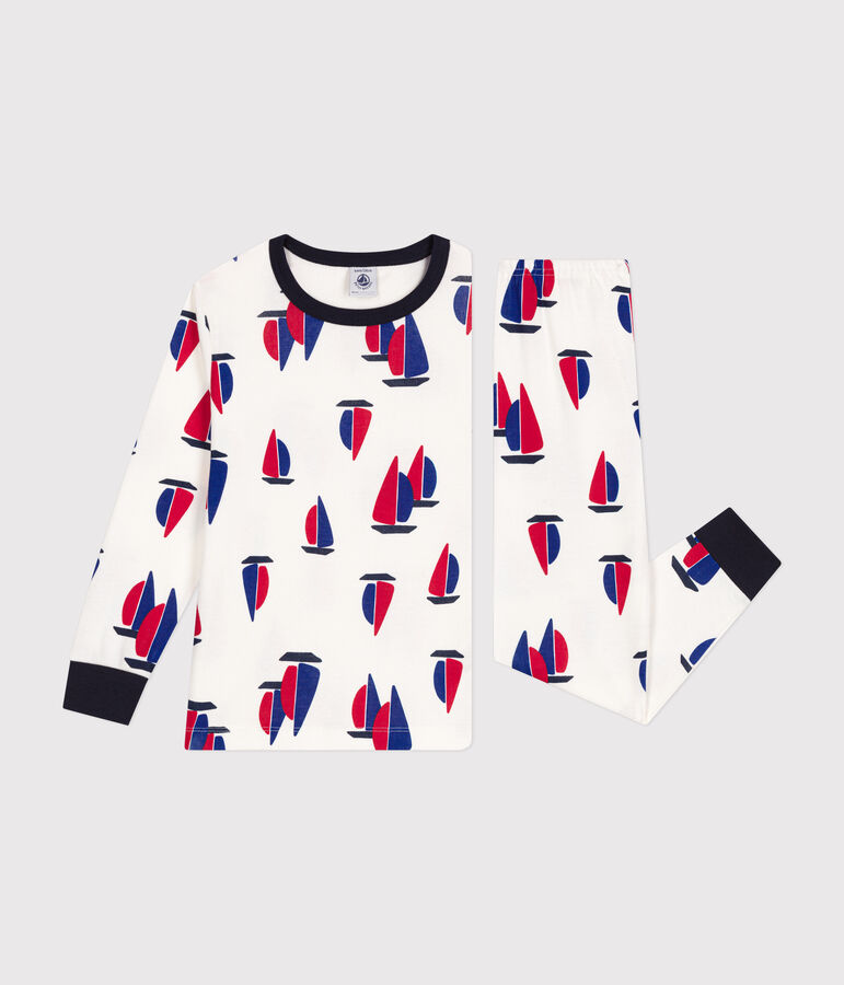 Children's boat print cotton pyjamas white/multicolor