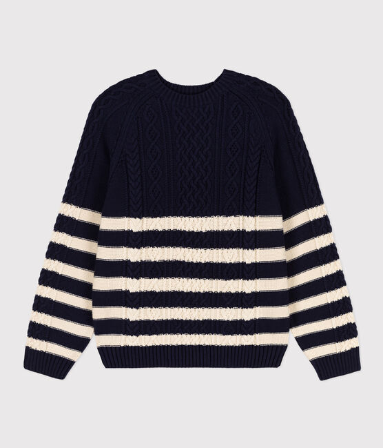 Women's Stripy Cotton Irish Pullover SMOKING blue/AVALANCHE