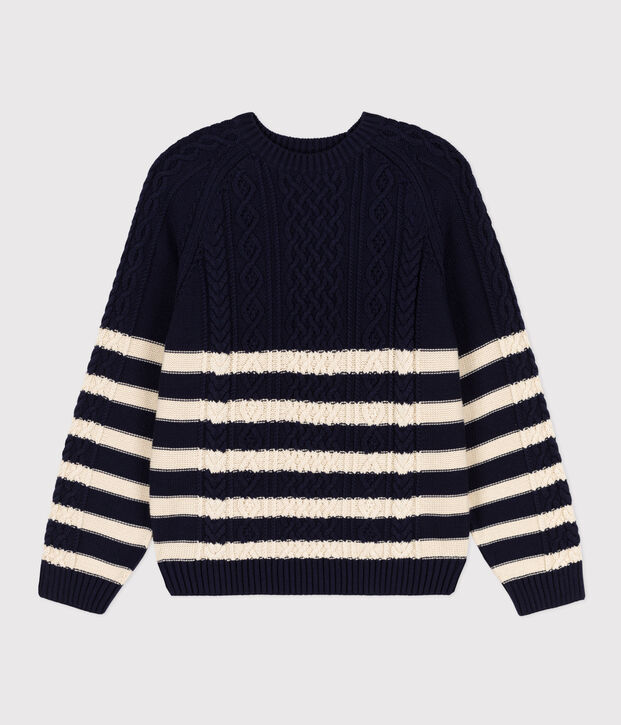 Women's Stripy Cotton Irish Pullover blue/ecru