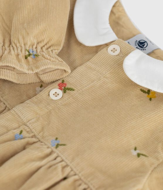 Babies' short playsuit in floral-print corduroy CAJOU beige/MULTICO