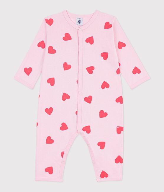 Babies' heart print footless cotton pyjama suit MARQUISE /PEACHY