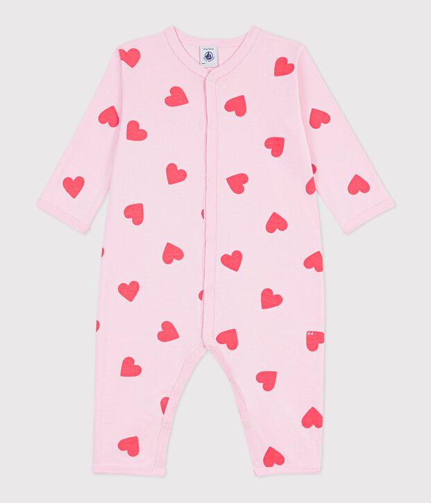 Babies' heart print footless cotton pyjama suit pink/orange