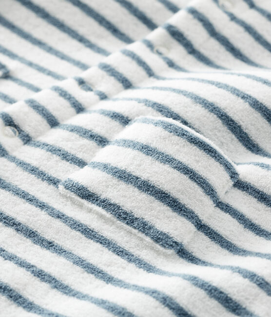 Babies' Long Striped Brushed Terry Jumpsuit MARSHMALLOW white/ASTRO blue