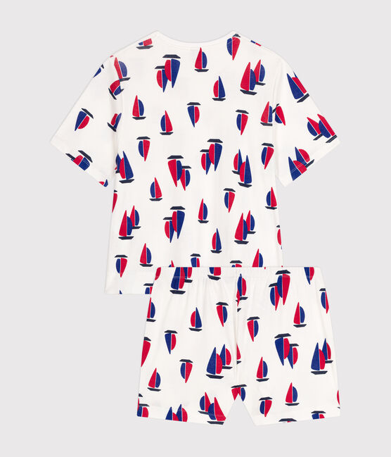 Women's cotton boat print pyjama shorts and T-shirt MARSHMALLOW white/MULTICO white