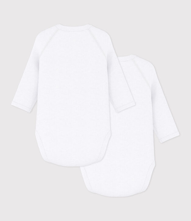 Babies' long-sleeved plain cotton wrapover bodysuits - 2-Pack multicolor