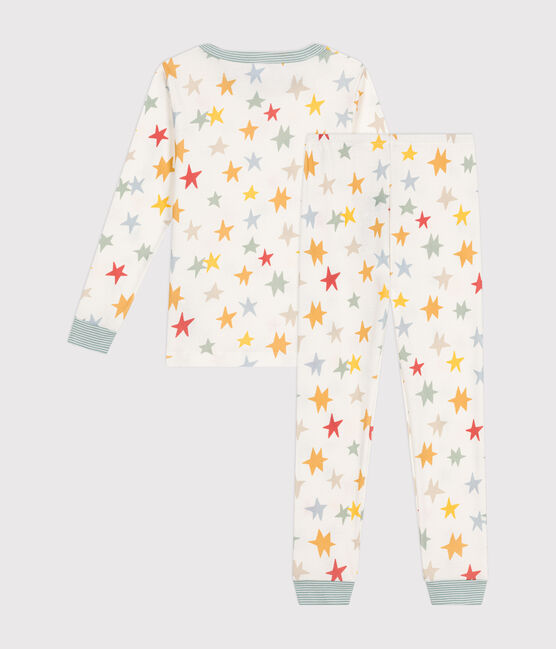 Children's star print fitted cotton pyjamas MARSHMALLOW white/MULTICO white