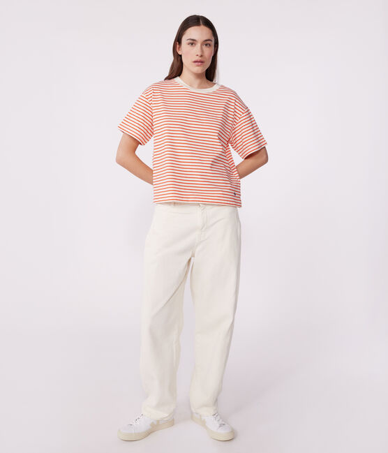 The Boxy stripy cotton T-Shirt for women AVALANCHE red/SPICY