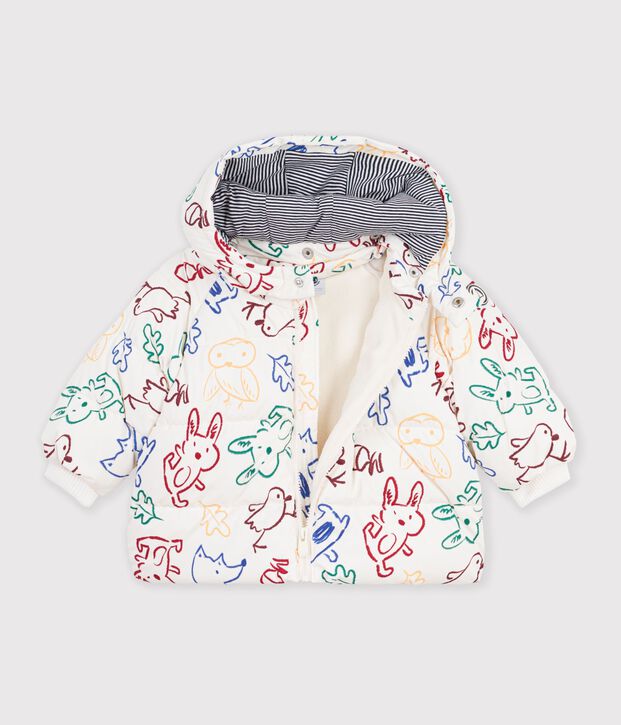 Babies' puffer jacket in animal print polyester Ecru/multicolor