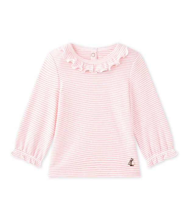 Baby girls' striped T-shirt white/pink
