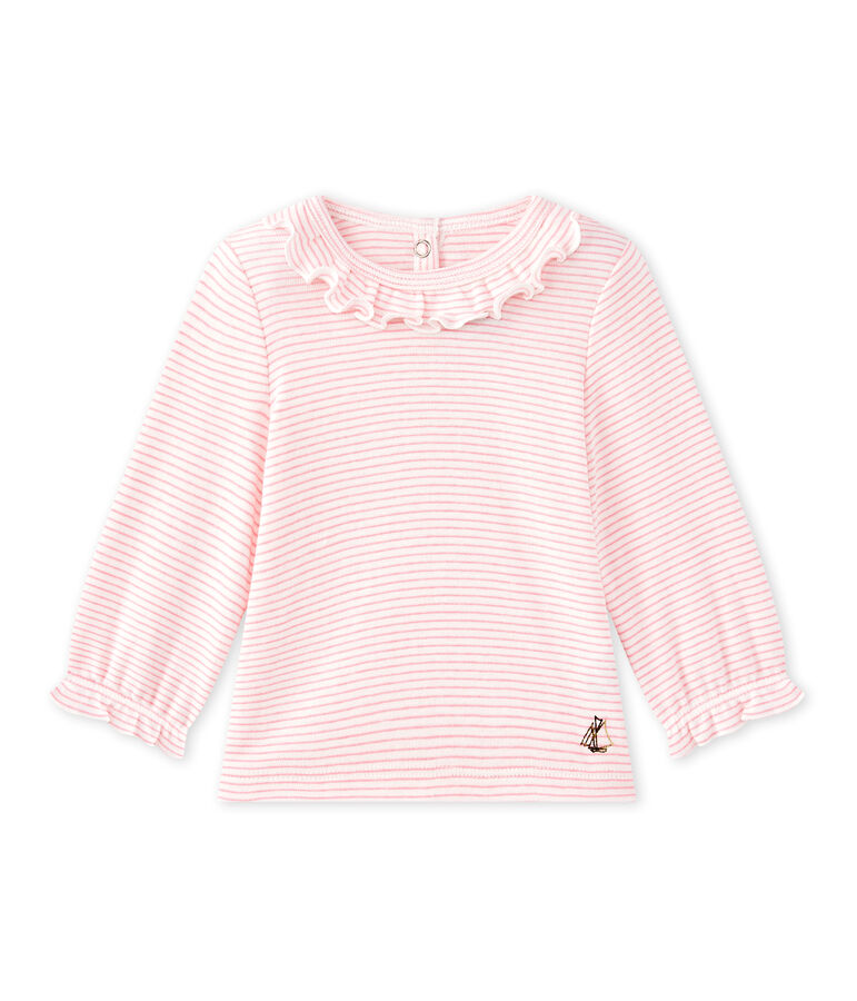 Baby girls' striped T-shirt white/pink