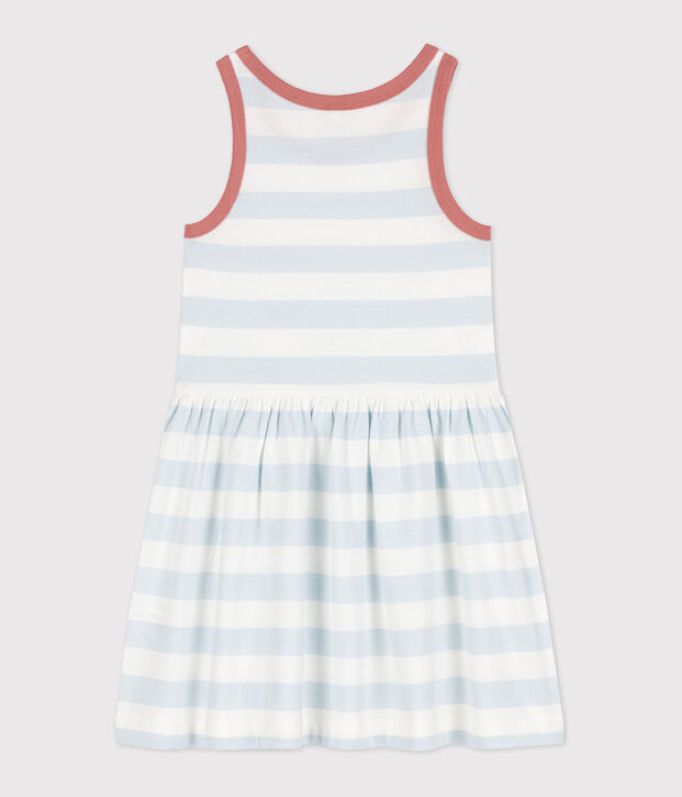 Girls' Sleeveless Stripy Cotton Dress blue/white