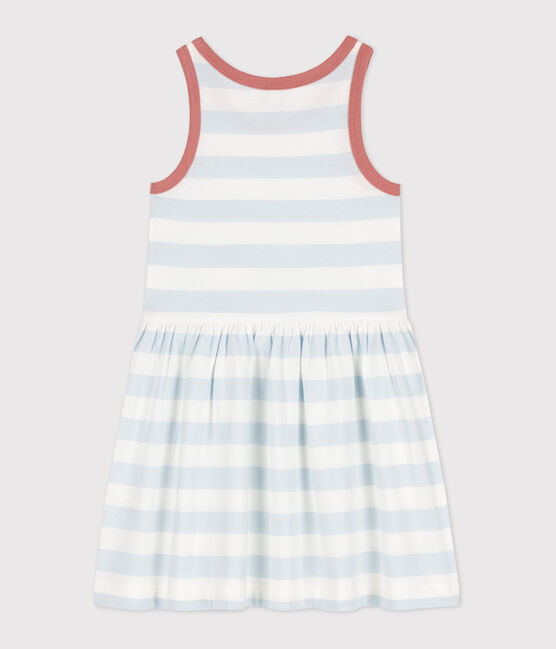 Girls' Sleeveless Stripy Cotton Dress PLEINAIR /MARSHMALLOW