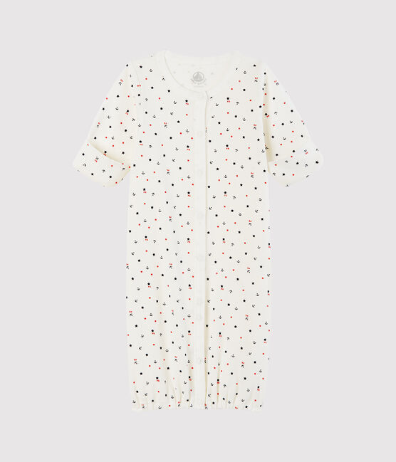 Babies' Ribbed Jumpsuit/Sleeping Bag MARSHMALLOW white/SMOKING blue/MULTICO