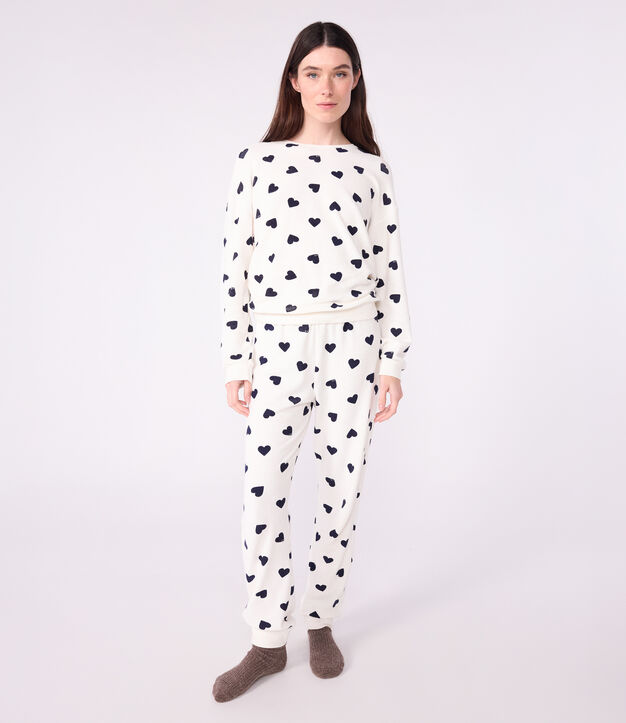 Women's cotton terry pyjamas printed with hearts blue/blue