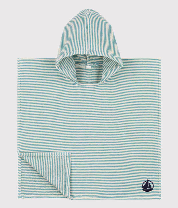 Cotton poncho green/ecru