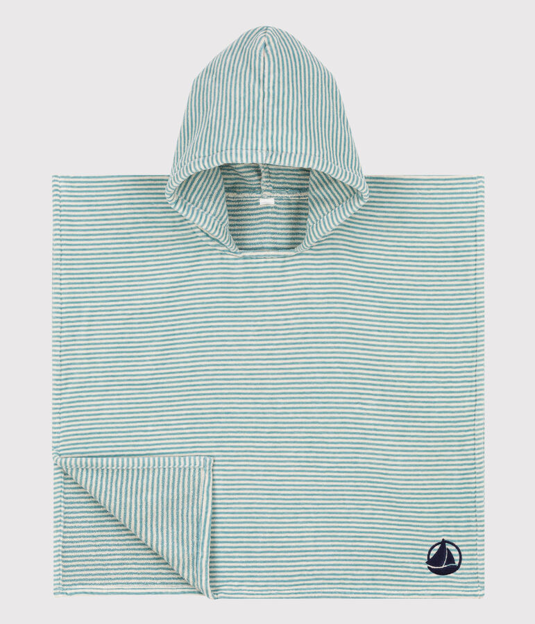 Cotton poncho green/ecru