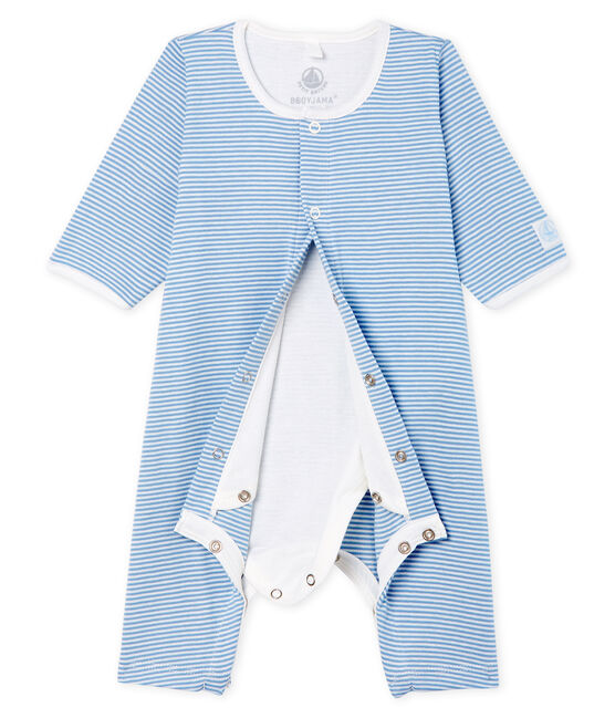 Baby Girls' Footless Ribbed Bodyjama ACIER blue/MARSHMALLOW white