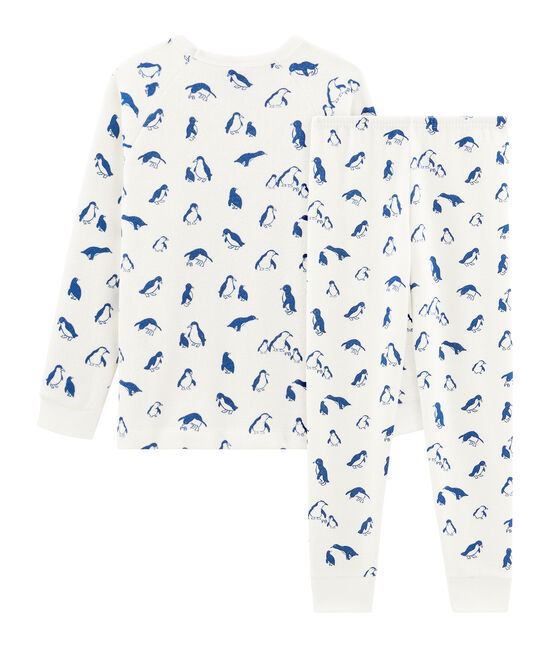 Unisex Pyjamas in Extra Warm Brushed Terry Towelling MARSHMALLOW white/MAJOR blue