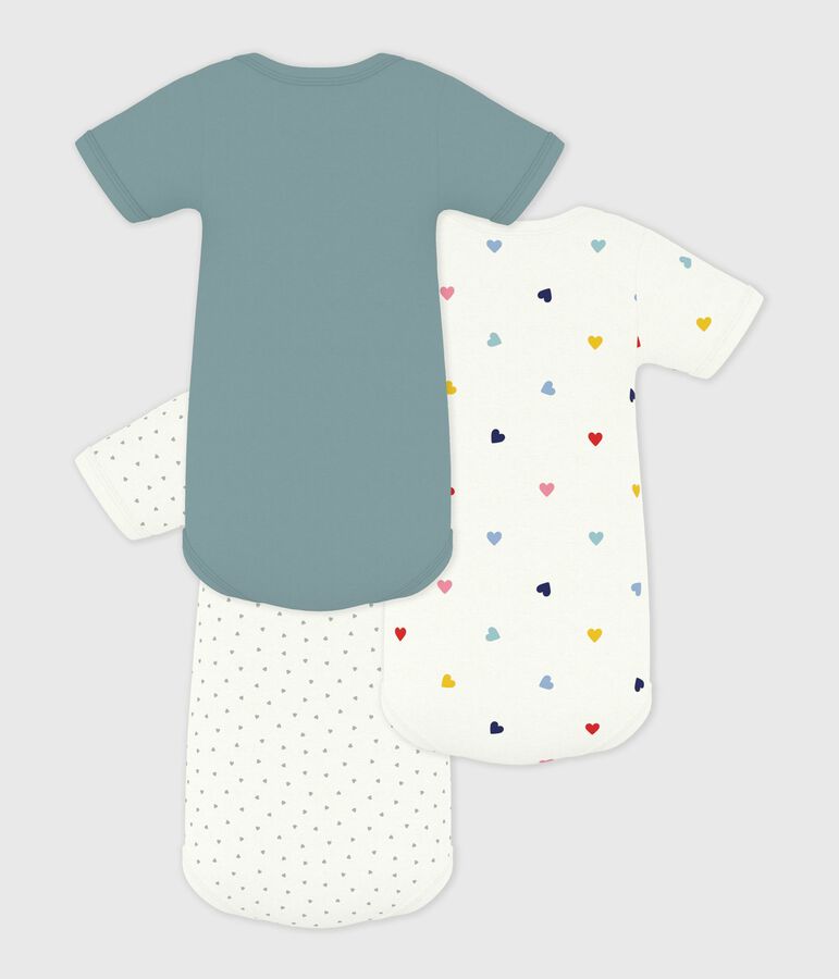 Pack of babies' short-sleeved heart print cotton bodies multicolor