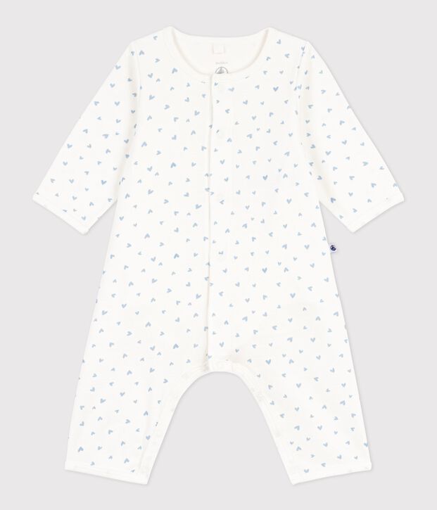 Babies' footless heart print cotton bodyjamas blue/blue