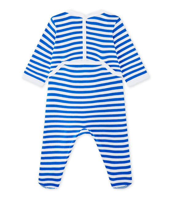 Baby boy's striped sleepsuit PERSE blue/ECUME white