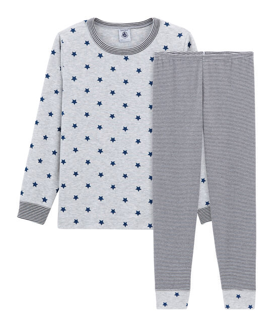 Boys' Ribbed Pyjamas POUSSIERE grey/MULTICO white