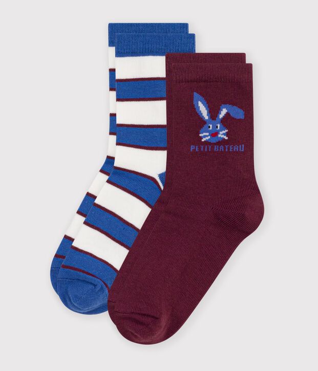 2 pairs of children's cotton socks with stripes and an animal pattern multicolor