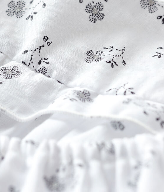 Baby girl's flower print dress with bloomers in poplin MARSHMALLOW white/MULTICO white