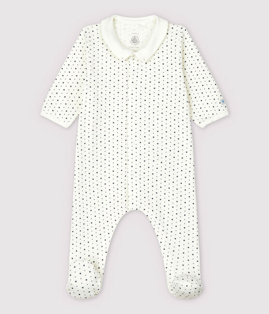 Babies' Starry Footless Organic Cotton Sleepsuit with Collar MARSHMALLOW white/TEMPETE grey