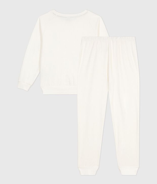 Women's plain cotton terry pyjamas MILK