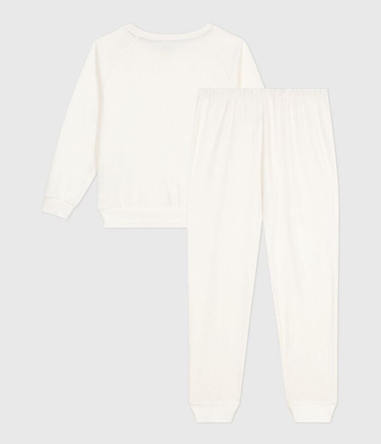 Women's plain cotton terry pyjamas Ecru