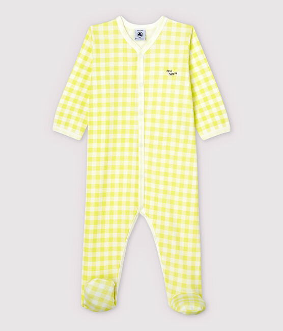 Baby Girls' Yellow Gingham Cotton Sleepsuit MARSHMALLOW white/SUNNY