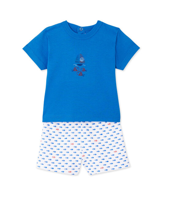 Baby boys' print short pyjamas ECUME white/DELPHINIUM blue/MULTICO