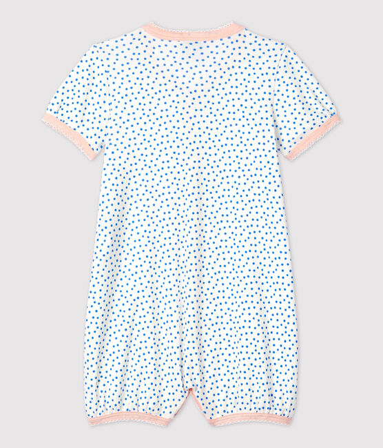 Babies' Spotted Organic Cotton Playsuit MARSHMALLOW white/BRASIER blue