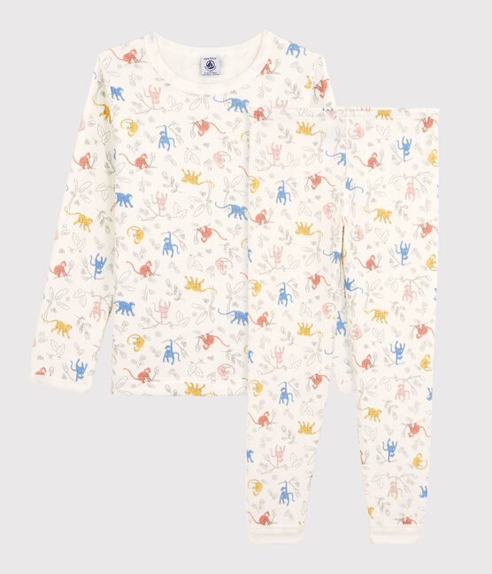 Unisex Multicoloured Monkey Print Organic Cotton Pyjamas MARSHMALLOW white/MULTICO white