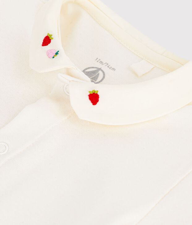 Babies' short-sleeved cotton body with embroidered details pink/pink