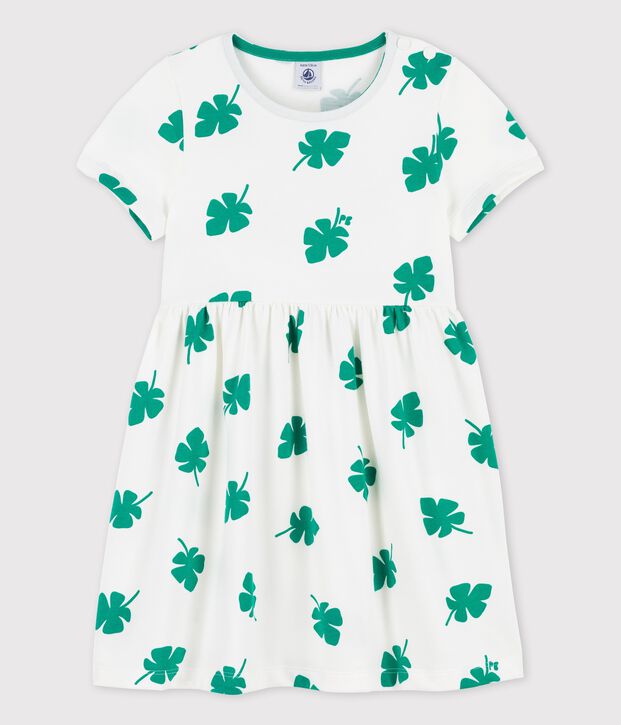 Girls' Short-Sleeved Fleece Dress white/green