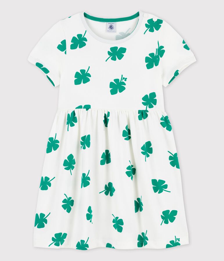 Girls' Short-Sleeved Fleece Dress white/green