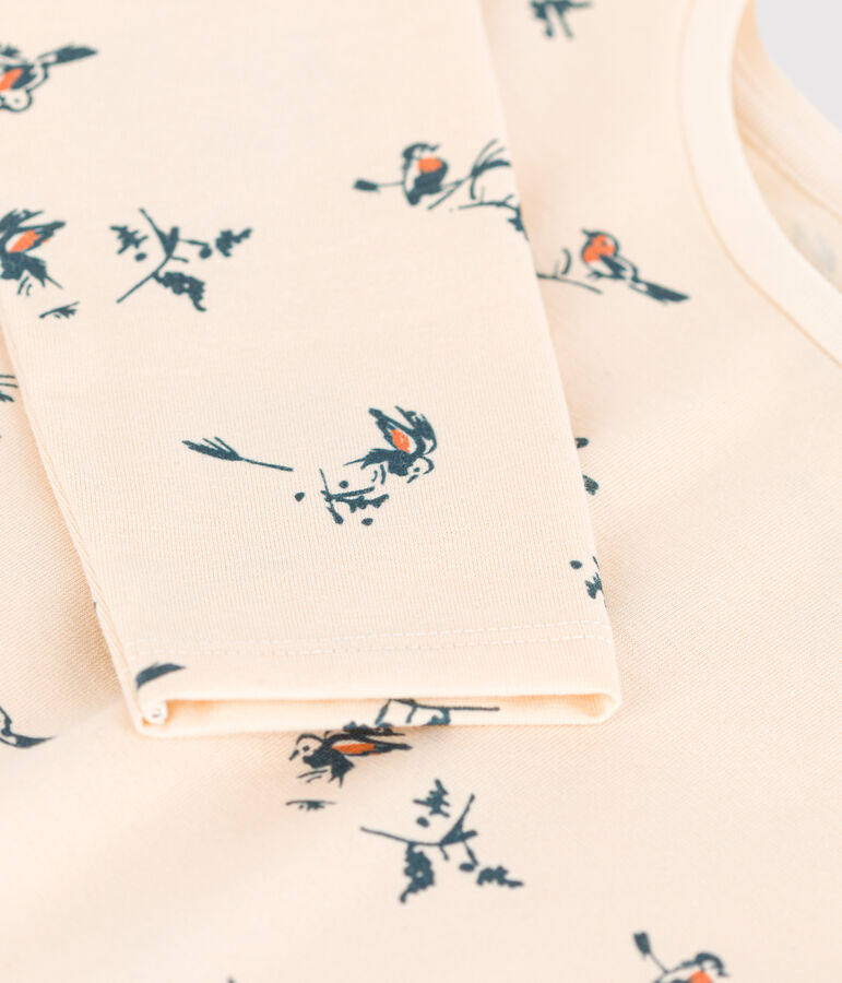 Girls' long-sleeved floral print cotton T-shirt Ecru/multicolor