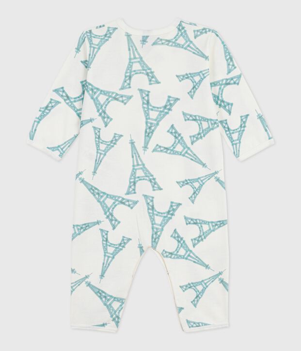 Babies' Eiffel Tower print footless cotton pyjama suit white/green