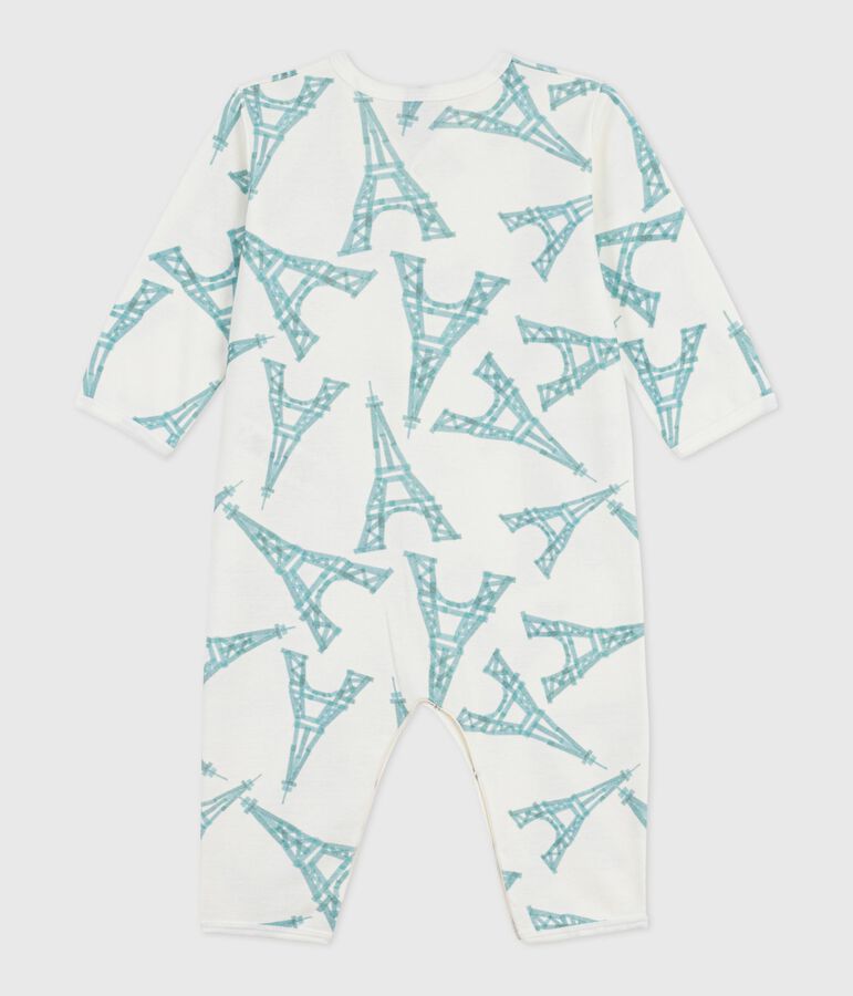 Babies' Eiffel Tower print footless cotton pyjama suit white/green