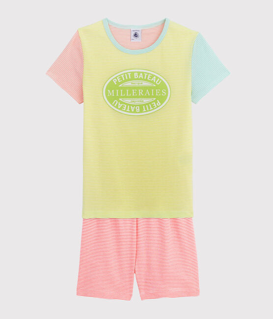 Girls' Ribbed Short Multicolour Striped Pyjamas SUNNY yellow/MULTICO white