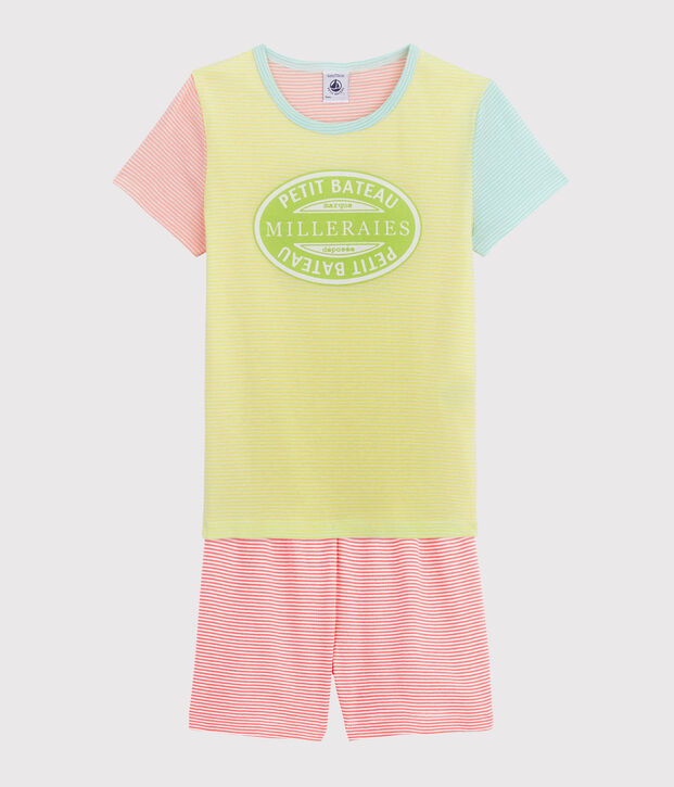 Girls' Ribbed Short Multicolour Striped Pyjamas yellow/multicolor